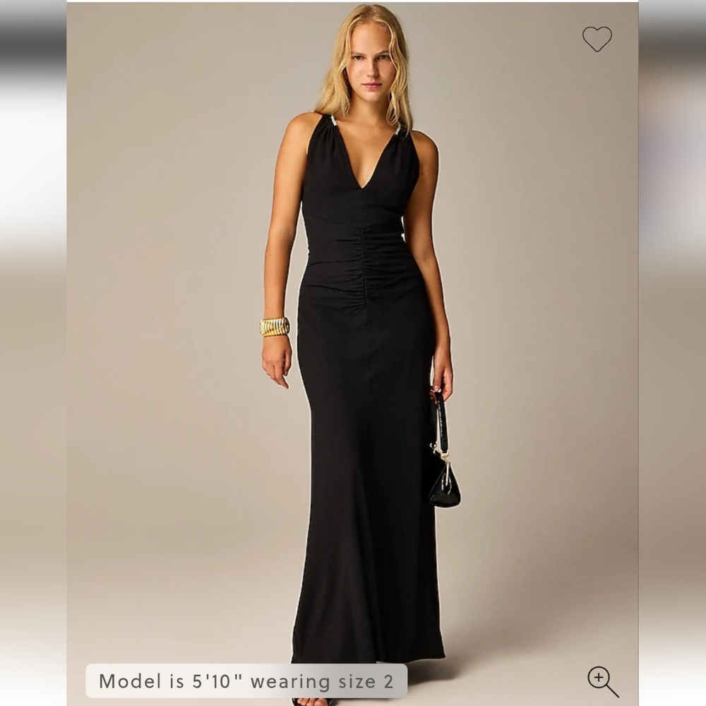 J Crew Collection Full-length embellished ruched dress CD510 Size 2 Black Formal - Picture 1 of 13